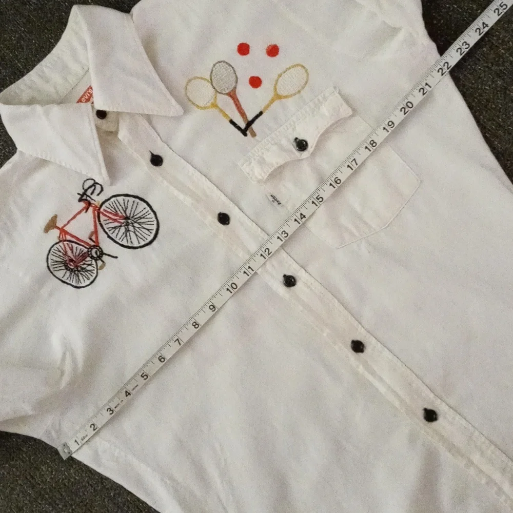 🚲1970s RARE/VTG Levi's White Tab🚲 - Cream/White Embroidered S/S Button Down